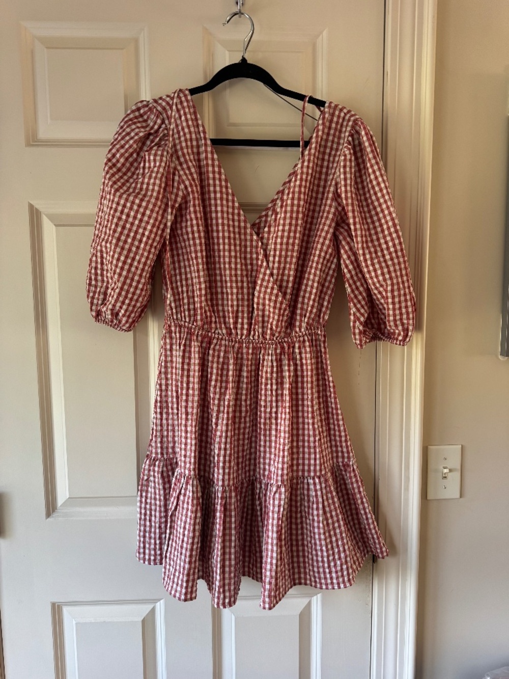 Mango gingham puff sleeve dress